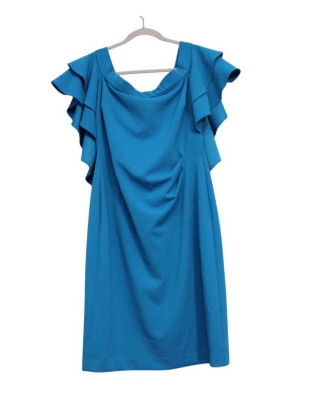 Lauren Ralph Lauren Sheath Dress Size 10 Blue Ruffle Formal Wedding Cocktail